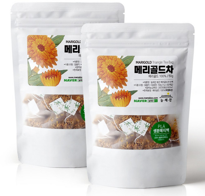 늘해찬 볶은 메리골드 삼각 티백 마리골드 꽃차 삼각티백 대용량, 1g, 50개입, 2개