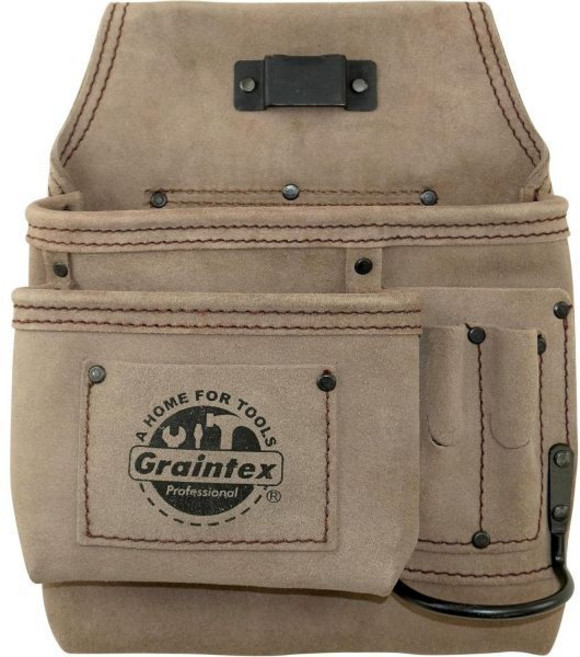 Graintex SS2292 생성자 전기 기사 배관공 핸디맨을 위한 5 포켓 왼손잡이용 네일 및 도구 파우치 베이지 컬러 스웨이드 가죽, 1개