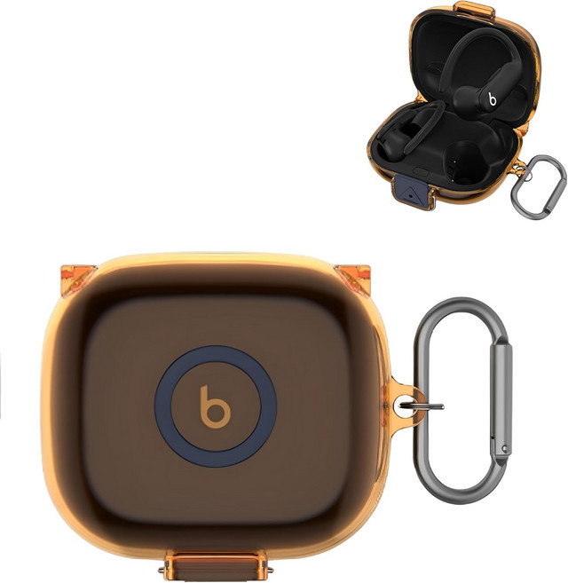 이어폰 충전기 커버 액세서리 케이스 잠금 클립과 열쇠고리가 있는 Beats Powerbeats Pro 2와 호환되는 SKPY 케이스 여성용 PowerbeatsPro2용 투명, orange