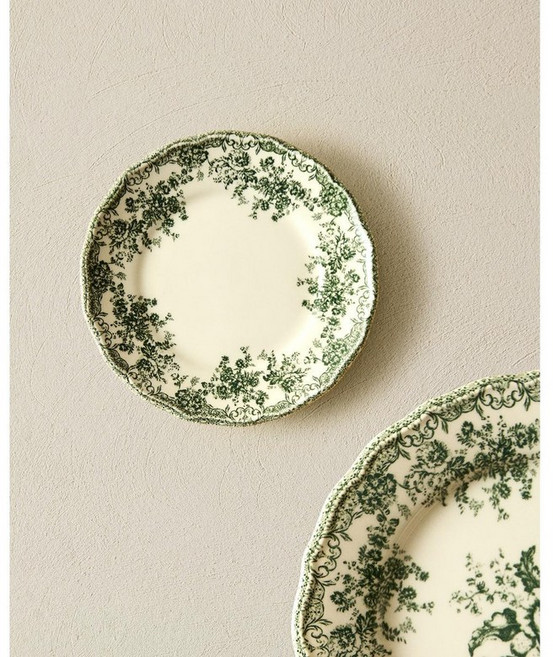 자라홈 브랜드관 플로랄 프린트 도기 빵 접시 42460206528, 올리브, 16 x 16 x 2.5 cm