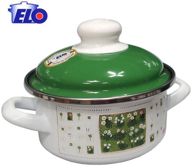 ELO 인덕션 글뤽스블룸 법랑 양수냄비, 24cm, 그린 + 화이트, 1개