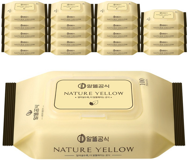 알뜰공식 물티슈 네이처 옐로우 캡형, 20개, 100매, 35g