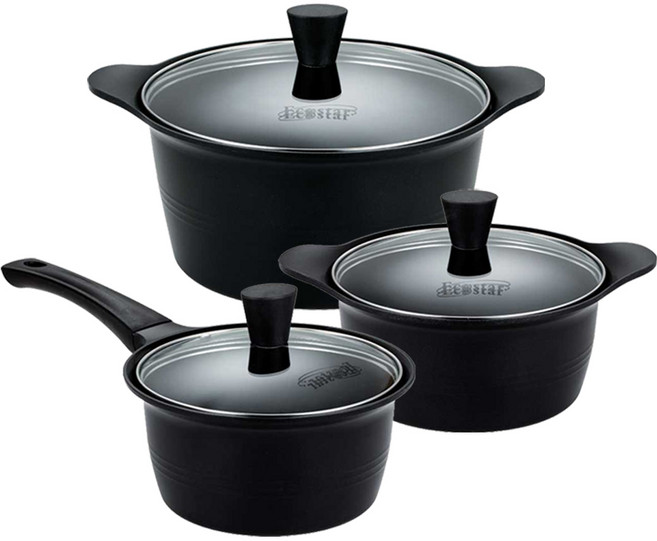 에코스타 통주물 IH 세라믹 냄비 3종 세트(우드/블랙), 에코스타 IH 세라믹 통주물, 1개, 에코스타 블랙핸들, 3종 세트 (편수18+양수20+곰솥24)
