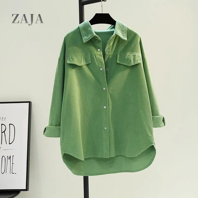 ZAJA 여성 코듀로이 셔츠 가을 겨울 긴팔 빅사이즈 캐주얼 남방