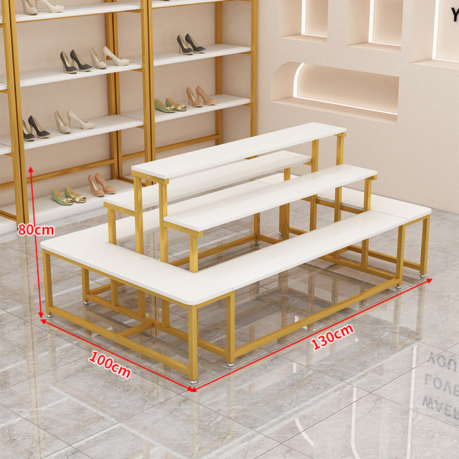 마트 매장 중앙 진열대 테이블형 다용도 디스플레이 선반 과일 화장품 베이커리 상품 전시대, 02.화이트-골드 130x100x80, 1개, 화이트+금색 130x100x80