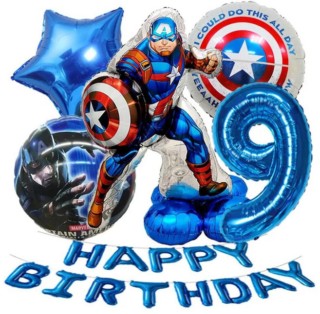 큰 캡틴 아메리카 생일 알루미늄 호일 풍선 자 슈퍼 히어로 파티 장식 만화 샤워 선물, 1개, 색상: 6. 실버