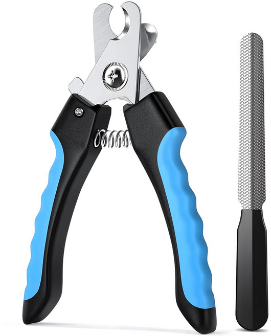 강아지 발톱깎이 애완동물 발톱깎이 및 발톱줄 세트 과도한 절단을 효과적으로 방지하는 안전 가드가 있는 발톱깎이 고양이 발톱깎이 전문가용 애완동물 미용 발톱깎이 및 발 관리 용품, 1개, 파란색