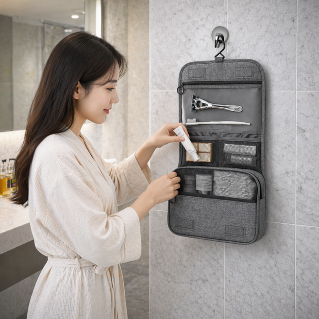 MIRRA 걸이형 건습분리 여행용 세면 파우치 대용량 욕실 수납백