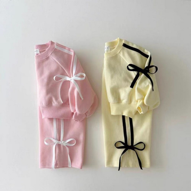 마이슈마켓 키즈여아 상하복 아동 아기 맨투맨바지세트 리본 여아발레코어룩 여아옷세트 봄가을상하세트