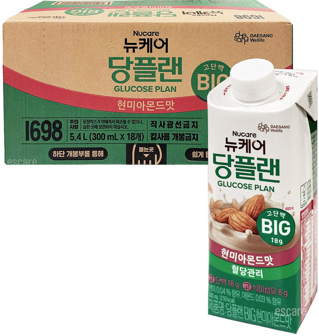 뉴케어 당플랜 현미아몬드맛 BIG 고단백 당뇨영양식, 18개, 300ml