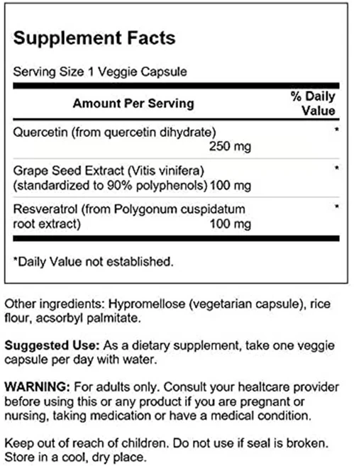 스완슨 레스베라트롤 퀘르세틴 위드 그레이프 씨드 추출물 30 베지캡슐, 30정, 6개 - 쿠팡