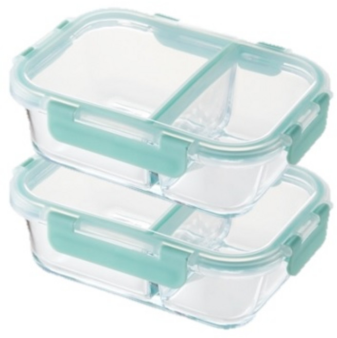 락앤락 2칸 유리 밀폐용기 직사각 860ml, 2개, 단품