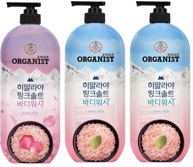 오가니스트 히말라야 핑크솔트 바디워시 900*3개 ( 리프레싱민트*2개 + 퓨리파잉로즈*1개), 1개