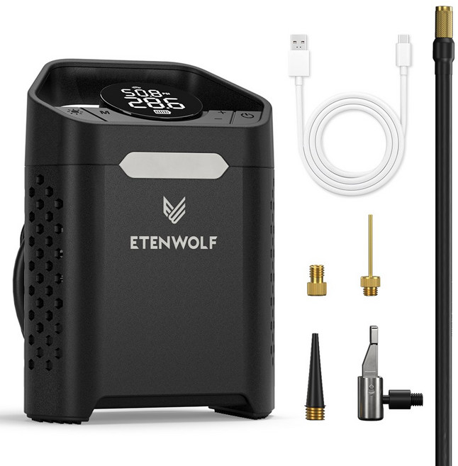 ETENWOLF V3 휴대용 타이어 공기 주입기 펌프 160 PSI 자동차 컴프레서 100% 듀티 사이클 7800mAh 에어 바, 02 V3-Black, 1개