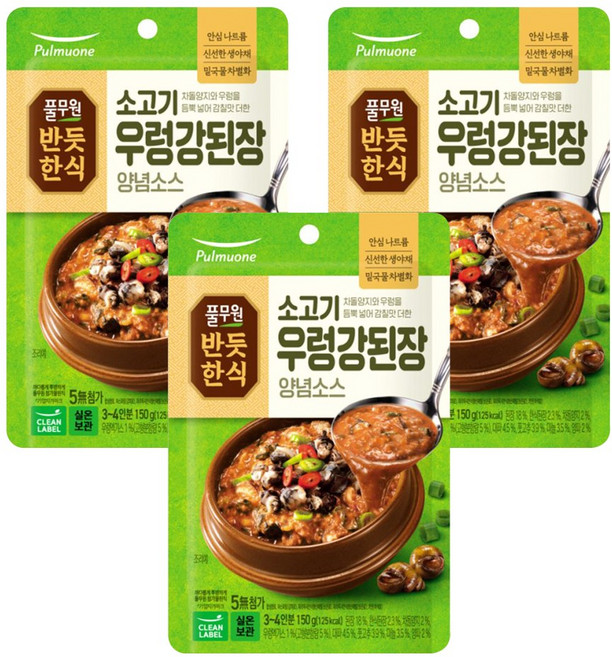 반듯한식 풀무원 소고기 우렁강된장 양념소스, 150g, 3개