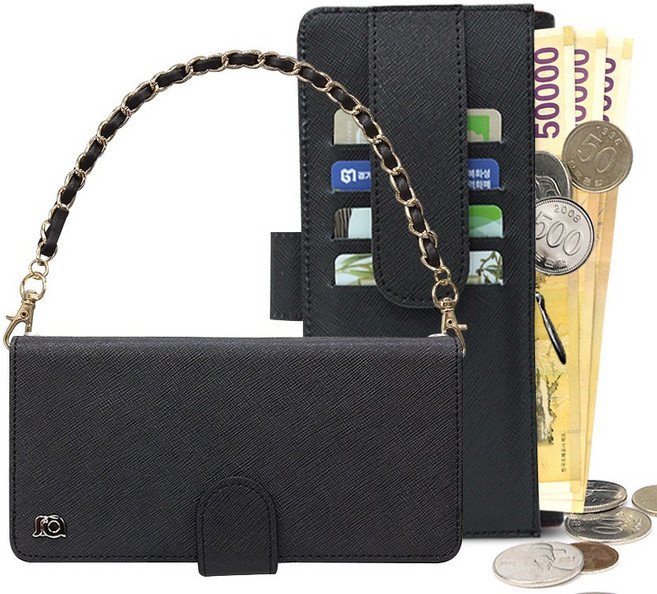 프라펠 내부지퍼형 카드 지폐 수납 지갑형 휴대폰 케이스 + 손목 체인 스트랩