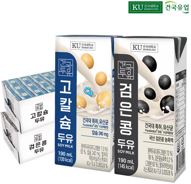 건국유업 고칼슘 두유 고단백, 190ml, 48개