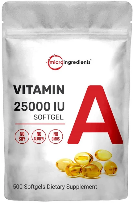 MICROINGREDIENTS 비타민A 25000 IU 500 소프트젤 해바라기씨오일 함유, 1개, 500정 - 쿠팡