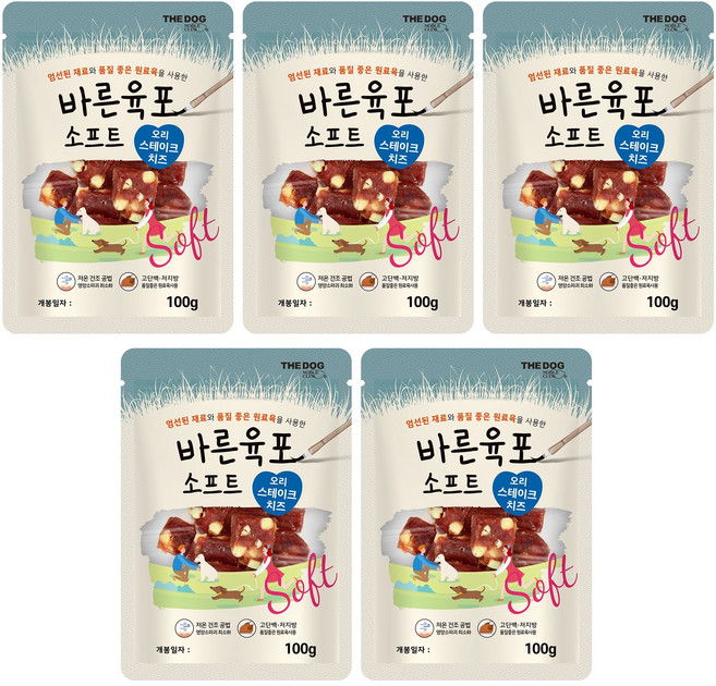 더독 바른육포 소프트, 5개, 오리스테이크치즈, 100g