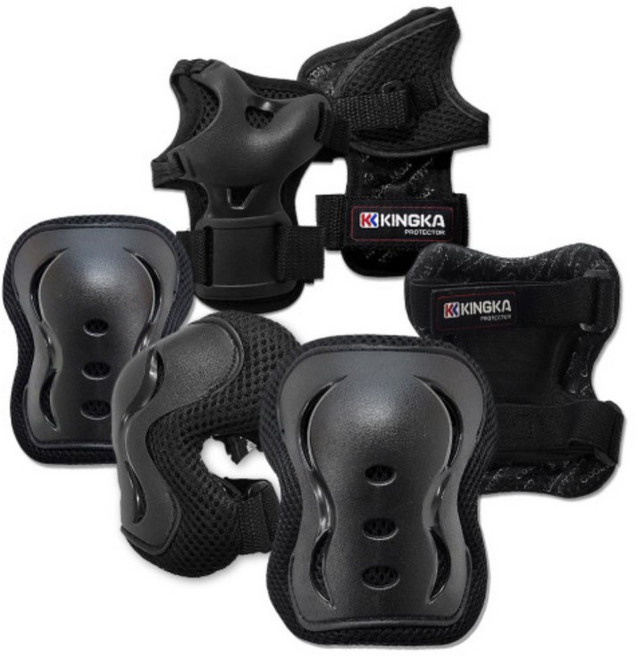 301보호대세트 주니어 성인용 자전거 인라인 스케이트보드 킥보드 보호장비 무릎 팔꿈치 손목 보호대 세트, 블랙, 1세트