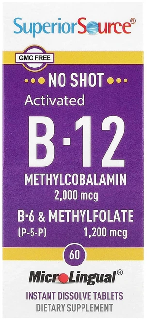 슈페리어쏘스 B-12 메틸코발라민 B-6P-5-P 앤드 메틸엽산 2000mcg 1200mcg 60정, 1개 - 쿠팡