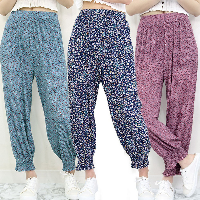 하랑이플 여름 쿨 꽃주름 몸빼바지 플리츠 조거팬츠 빅사이즈 냉감 아이스 바지