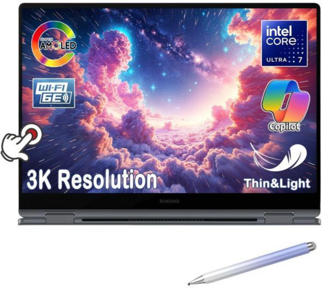 삼성 갤럭시 북4 프로 360 2-in-1 노트북 16인치 3K AMOLED 터치스크린 인텔 코어 울트라 7 155H 120Hz 21시간 배터리 AI 파워와 코파일럿 탑재 펜, 16GB RAM | 1TB PCIe SSD