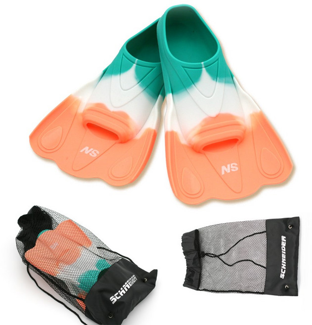 슈나이더 물결 숏핀 투톤 실리콘 오리발 + 매쉬백 증정 SN0-XC01, 코랄