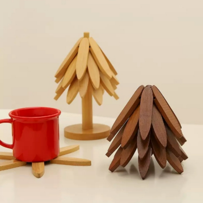 인사이트셀 우드 열차단 냄비 받침대, 호두나무색 3개입, 1세트