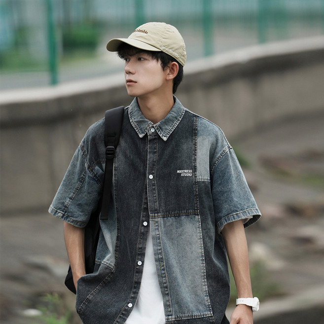 Tixpra 남자 반팔티 남성 데님 루즈핏 기본 셔츠 반팔티