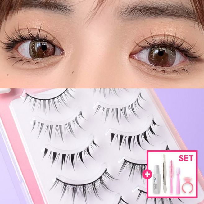 아이하라 속눈썹 데일리 인조속눈썹 대용량 혼합속눈썹 글루세트 쁘띠업5쌍HH01, 블랙, 2개