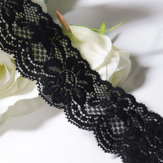랏셀플라워 3.9cm x 90cm 스판 늘어나는 레이스, 검정색, 1개