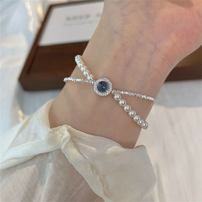 besteffie 여성 진주 팔찌 우아한 스타일 큐빅 펜던트 이중 디자인 화려한 액세서리 선물 팔찌 K92