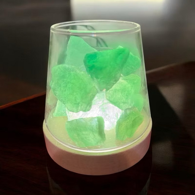 綠色鹽晶燈 - 臥室床頭燈/氣氛燈/小夜燈, 綠水晶擴香杯, 1組