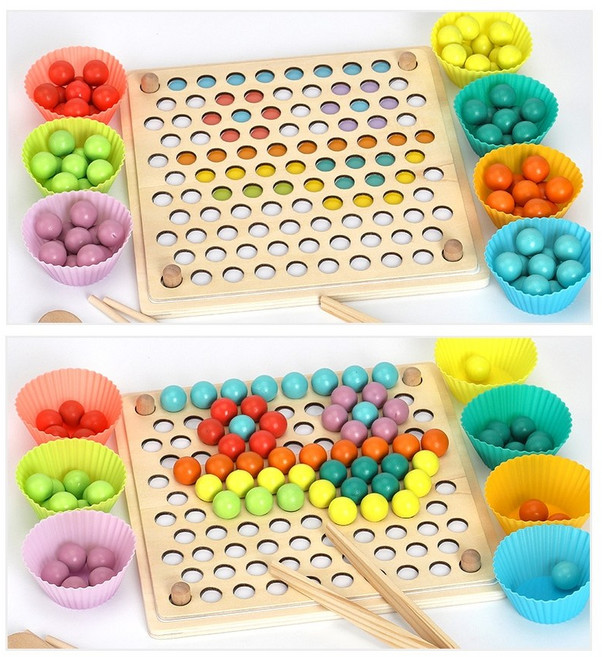 집게 젓가락 숟가락 연습 사용법 게임 놀이 소근육 발달 구슬 쌓기 그림 그리기 맞추기 알파벳 숫자 만들기 색분류 접시 원목, 1개