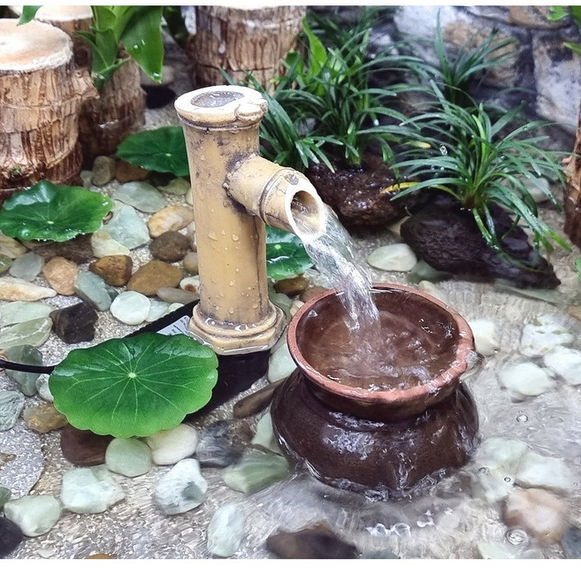 꼬모가든 ㄱ자형 대나무분수 소형 미니분수, 수중모터 5W, 파이프X, 물받이항아리X