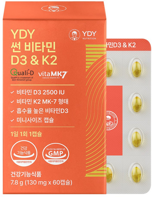 YDY 썬 비타민D3 & K2 고약사 약들약, 1개, 60정