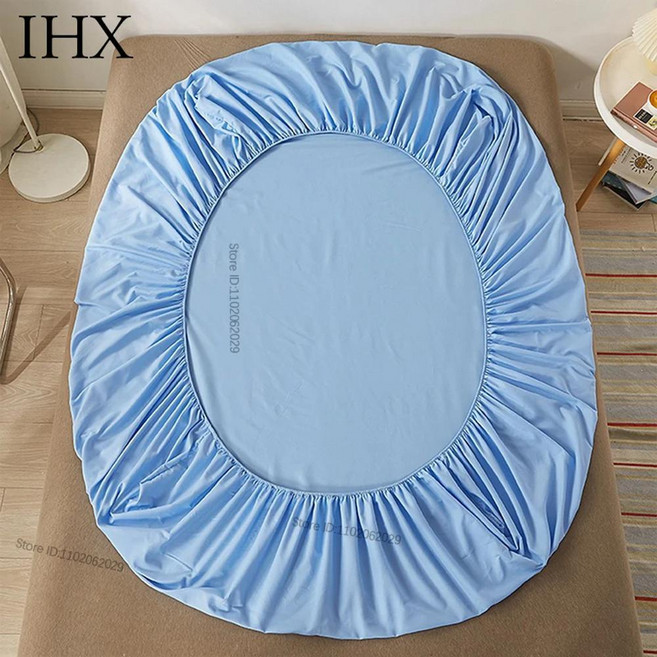 순면 침대용 피티드 시트 부드럽고 통기성 매트리스 커버 탄성 밴드 싱글더블킹퀸 사이즈, 1개, 4. Blue / F. 140x200cmx30cm