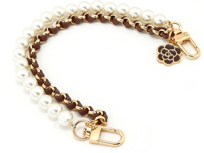 워너프 체인 진주 투 링 홀더 휴대폰 스트랩 키링 고리, 브라운, 1개