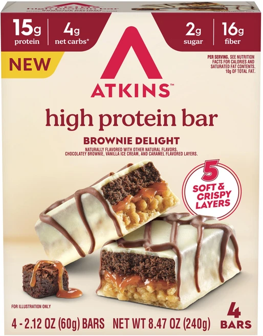 앳킨스 하이 프로틴 바 5 소프트 & 크리스피 레이어 브라우니 딜라이트 4개입, 240g, 1개 - 쿠팡