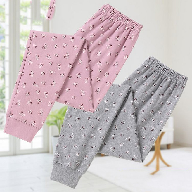 1+1 중장년 여성 내복 바지 빅사이즈 엄마용 순면 내복 플라워 프린트 따뜻한 레깅스 YCY