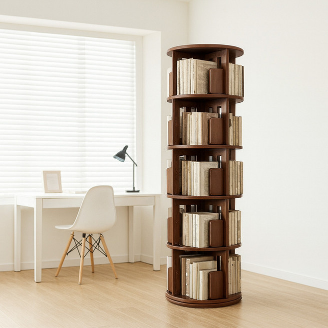 벨라노 모던 360도 회전 책장 원목 책꽂이 4단 5단 6단 수납, 월넛