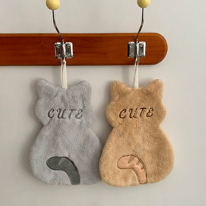 홈데이즈 귀여운 동물 고리형 핸드타올 극세사 수건 2종세트, 1세트, 고양이