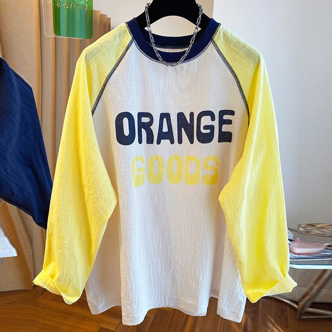 메이킹유 래글런 라운드 레터링 긴팔 WA80258오렌지티