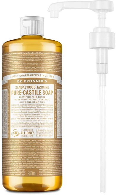 닥터브로너스 퓨어 캐스틸 솝 샌달우드 950ml + 전용펌프, 1개 - 쿠팡