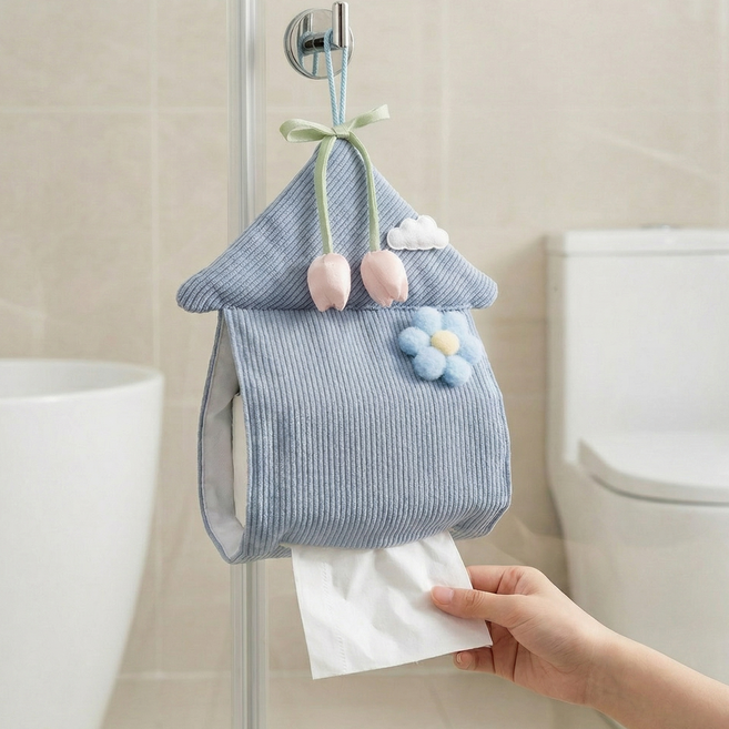 쬬린 패브릭 걸이형 티슈 케이스, 블루