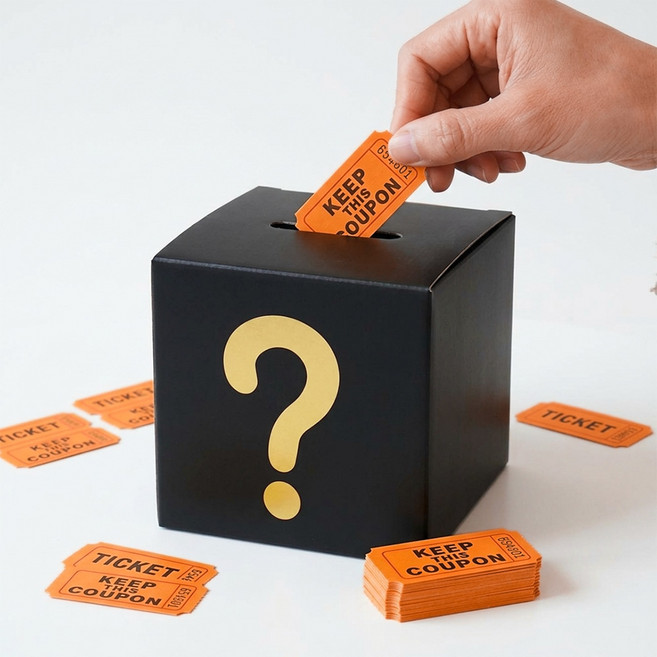 컬러 추첨권 박스 티켓 궁금이 박스 뽑기 상자 경품함 럭키드로우, 1세트, 오렌지티켓+추첨박스