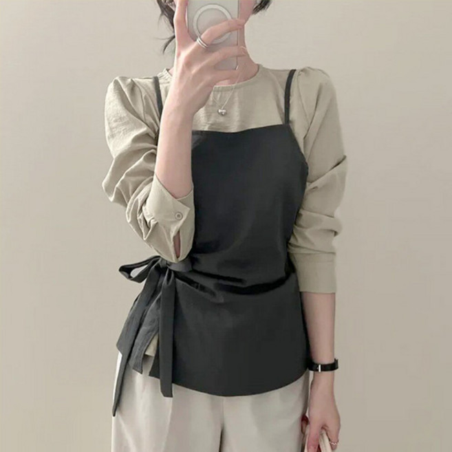 라라홀리 스타일링 레이어드 허리 리본 나시 블라우스 세트