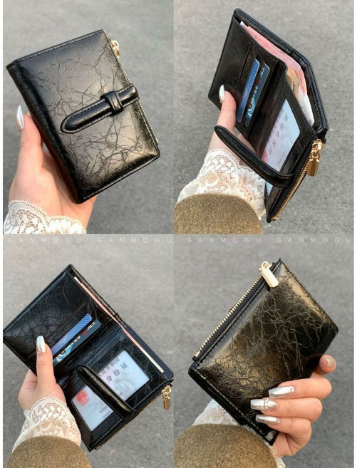 good 復古質感錢包女款兩折抽帶多功能卡包零錢包