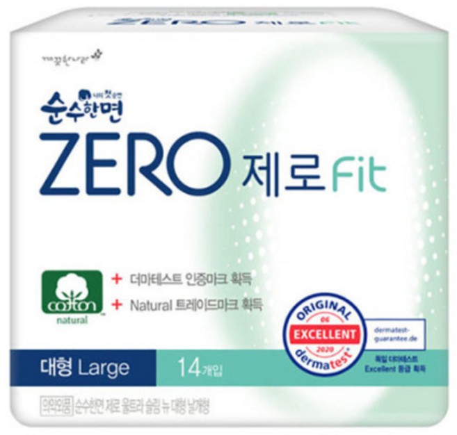 깨끗한나라 순수한면 제로핏(zero fit) 생리대 대형 14p x 1팩, 14개입, 1개